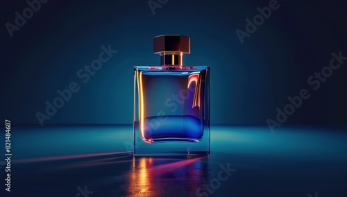 A rectangular glass perfume bottle with an elegant cap