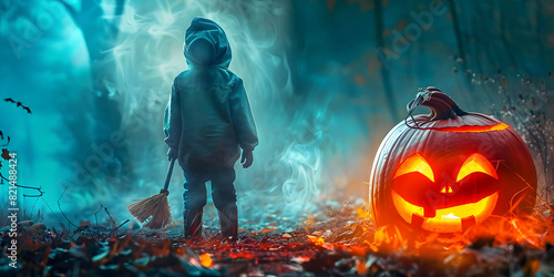 Halloween theme , decorations with jack-o'-lantern . AI generated. 