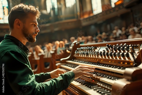 Expert Organist showcasing skill and expertise at grand cathedral organ with mesmerizing music