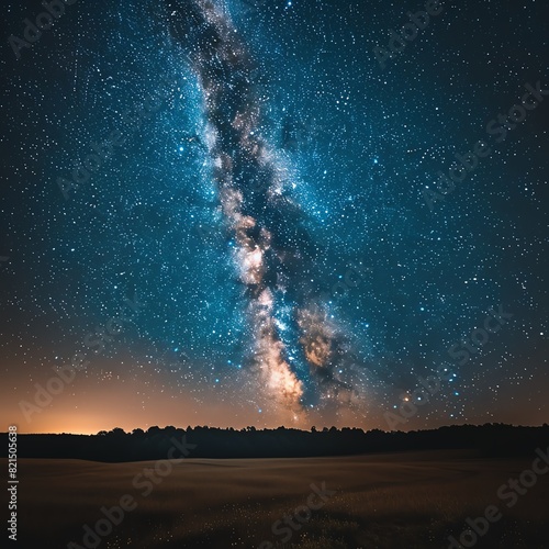 Stunning night sky photograph showcasing the Milky Way galaxy over a tranquil landscape on a clear evening, perfect for astronomy enthusiasts.