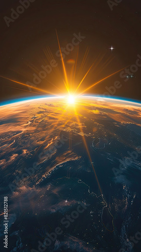 Breathtaking sunrise over earth from space