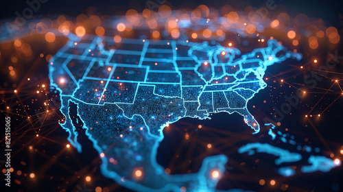 Digital map of USA, North America, geography, cartography, global navigation