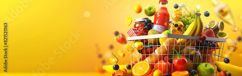 Shopping cart filled with various groceries Comparison on isolated background 