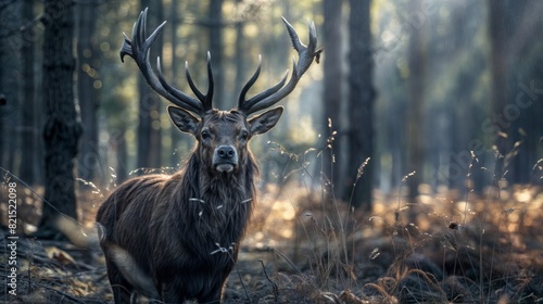Majestic Deer with Large Antlers in a Sunlit Forest