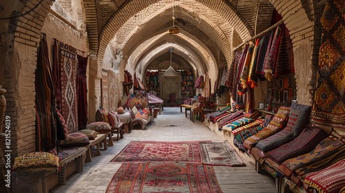 A historic Silk Road caravanserai where travelers rest and trade goods,