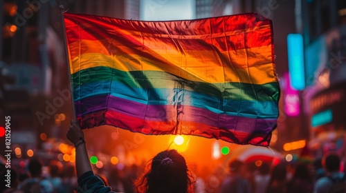 LGBTQA+ , LGBT : A photo of a rainbow flag displayed on a protest sign demanding equal rights for LGBTQ+ people.