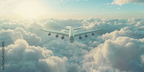 Large modern passenger airplane flying high above the clouds