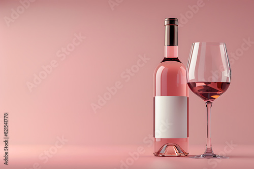Pink wine in a glass on pink background, beverage concept