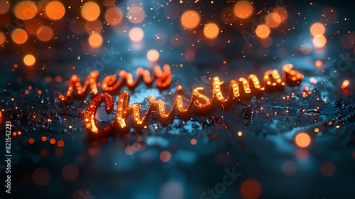 "Merry Christmas" spelled out with twinkling fairy lights against a dark blue background