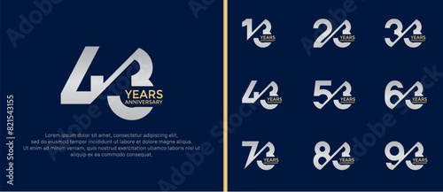 anniversary logo style set, gold and silver color with slash can be use for celebration moment