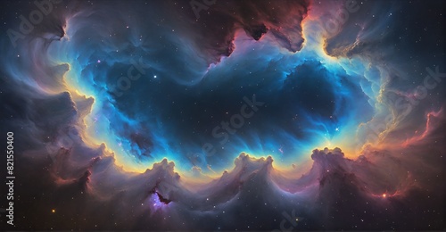 Cosmic Whirlpool: Spiral Galaxy Swirling within Blue Nebula 