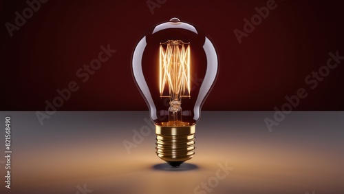 Vintage Edison bulb with visible filament against rich red velvet background, a luxurious ambiance.