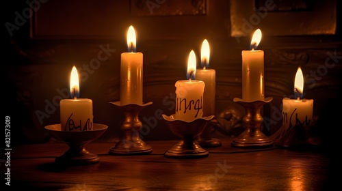 **HAPPY NEW YEAR" spelled out using lit candles, casting a warm glow in a dimly lit room 16:9 --s 750 --v 5.0** - Image #2 @BAN ME?