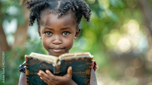 african child holding the holy bible with reverence and faith closeup portrait