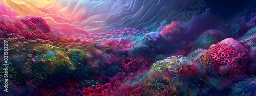D Rendered Abstract Landscape Inspired by Microscopic Ecosystems A Fusion of Science and Art