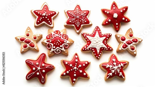 festive red christmas star gingerbread cookies isolated on white background holiday collection