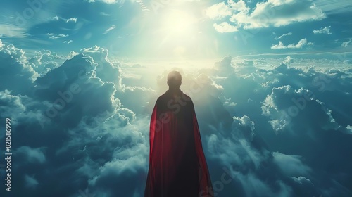 god in red robe against sky background divine presence and heavenly realm