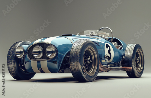 Classic Blue Race Car on Neutral Background