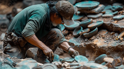 Unearthing Ancient Mysteries: Archeologist Excavating Turquoise Artifacts