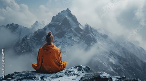 Ascetic Meditating on Snowy Himalayan Peak Spiritual Journey of Solitude and Enlightenment