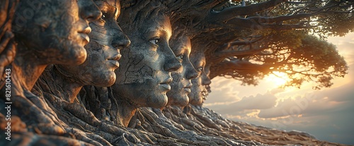 A conceptual depiction of a tree with roots shaped like diverse faces, symbolizing the strong foundation of democracy.