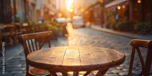 Cozy Cafe Table in Parisian Street Setting with Early Morning Light and Romantic Ambiance for Small Product Display