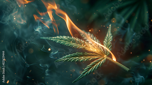 Burning Joint, Cannabis Marijuana Weed Burning in Rolling Paper, Recreational Drug Consumption Concept, Smoking Herbal Joint, Psychedelic Substance, Generative AI
