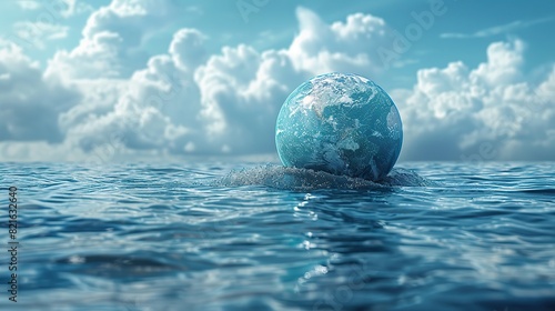 A globe being submerged in a flood conceptual illustration of the increasing threat of flooding and sea level rise.