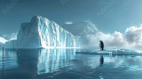 A melting iceberg with a lone penguin stranded conceptual illustration of the impact of climate change on Antarctic ecosystems.
