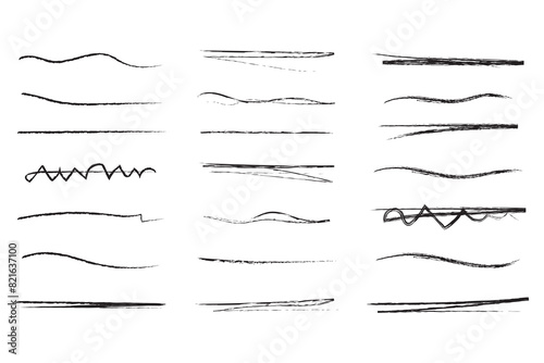 Hand drawn collection of different diary scribble lines and elements. Marker pen underline and strikethrough Editable strokes for Note book. Swift crossed and wavy highlight markers for scribbling pad