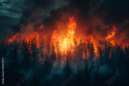 fire in the forest, A Forest Fire at Night 