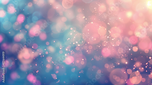 Pastel pink and blue background with glowing bokeh and faint sparks
