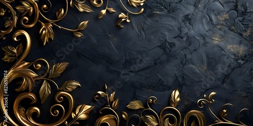 Elegant Ornate Golden Filigree Border on Black Background for Luxury Graphic Design