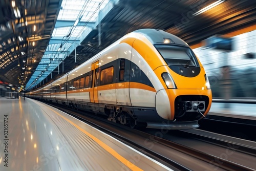 High-speed train on railway, modern high speed commuter train, AI generated