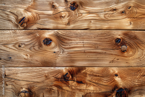 Generate an image of three wooden planks with visible wood grain and knotted patterns. Created with Ai