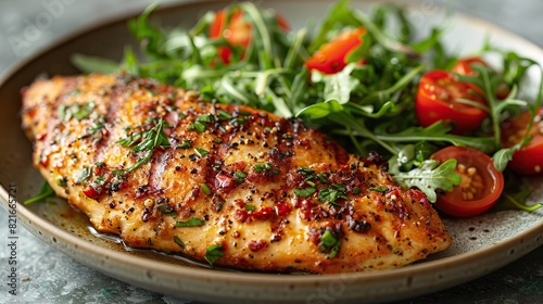 A serving of chicken Milanese with arugula salad.