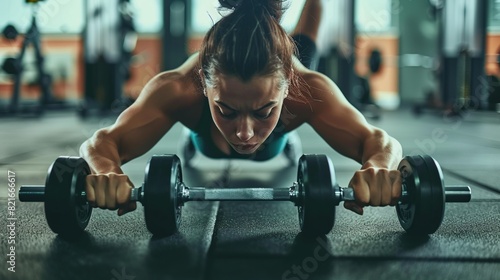 A woman is holding dumbbell rowing exercise for power, muscle. Diversity of strong people