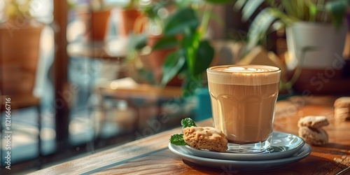 Cortado Served in a Cozy Caf Setting with a Side Biscuit