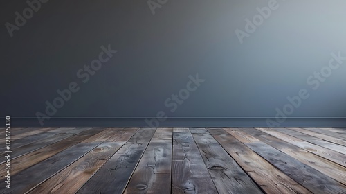 A dark brown wooden floor complements a plain gray wall, highlighting the minimalist design.