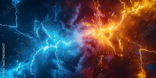 Neon Blue and Yellow Lightning Bolts Energetic and Powerful for Electronic Products Concept