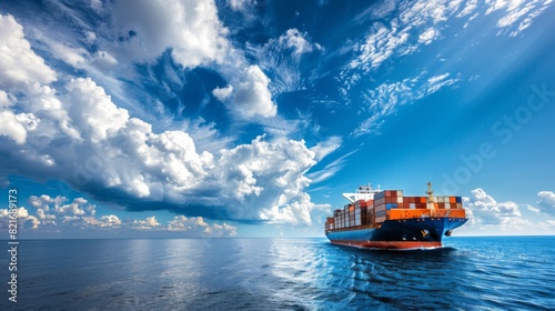 Container Ship Sailing on Blue Ocean