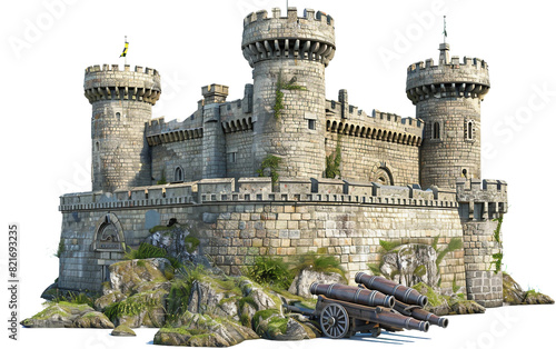 Sea Overlook Castle Cannons Isolated On Transparent Background PNG.