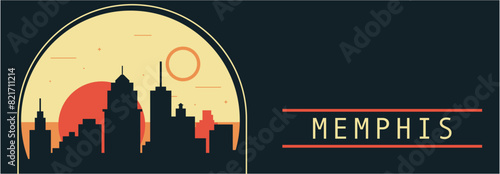 Memphis city retro style vector banner with skyline, cityscape. USA Tennessee state vintage horizontal illustration. United States of America travel layout for web presentation, header, footer