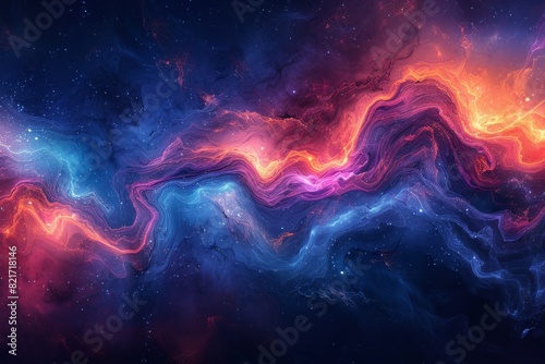 Abstract colorful background. Ribbons of electric purple and golden yellow intertwine, casting an enchanting spell of vibrancy and warmth, like streaks of light cutting through the darkness of night.