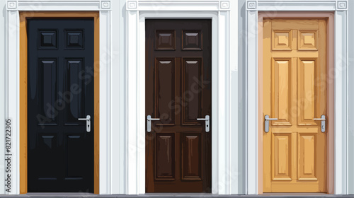 Closed wooden front doors of different colors white