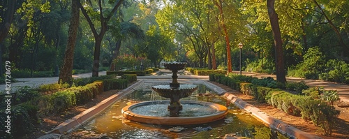 Mediterranean garden in a public park in Madrid in Spain