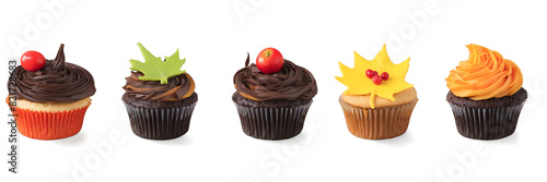 set of autumn season concept cupcakes isolated transparent background png .png