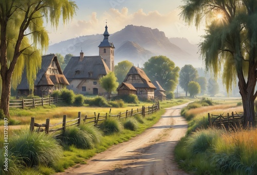 Countryside Scene with a Village and Farmhouses