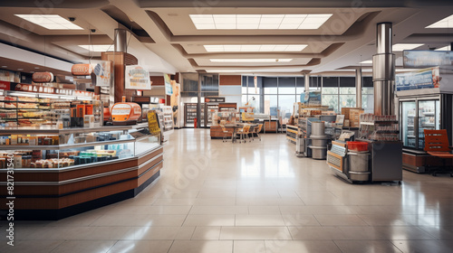 Interior of an empty modern grocery store 