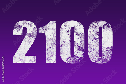 flat white grunge number of 2100 on purple background. 